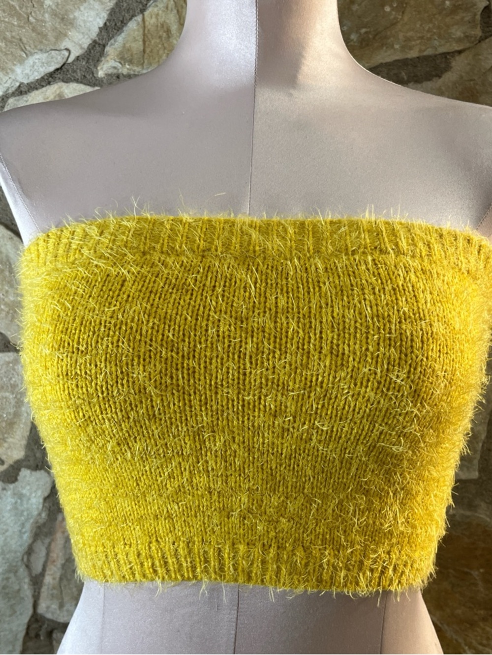 IRIS Yellow Fuzzy Tube Top S | Stretch Bandeau Y2K Festival Top